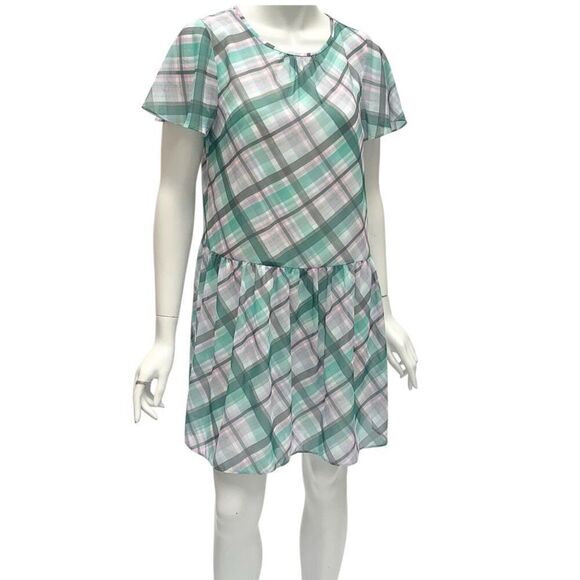 Ann Taylor Pastel Plaid Drop Waist Flutter Sleeve Shift Dress Sz 4 - Picture 1 of 7